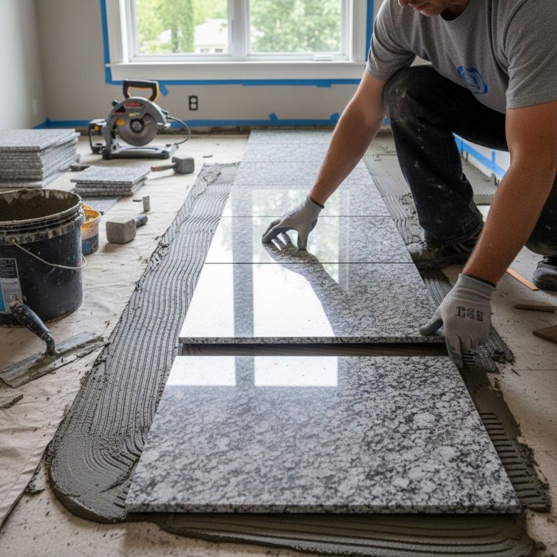 Blue Granite Tile Installation